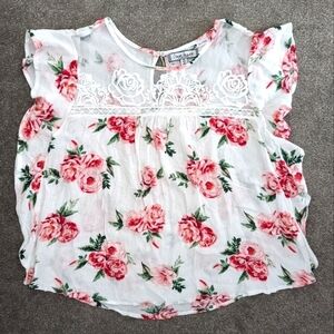 Sheer rose lace floral print blouse size Medium
